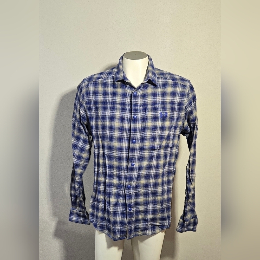 Under Armour UA Tradesman Blue Gray Flannel Shirt Long Sleeve Snap Men's Size La